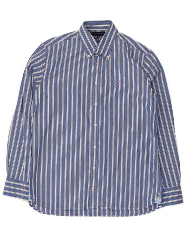 Camisa masculina Tommy Hilfiger de algodão listrado azul médio