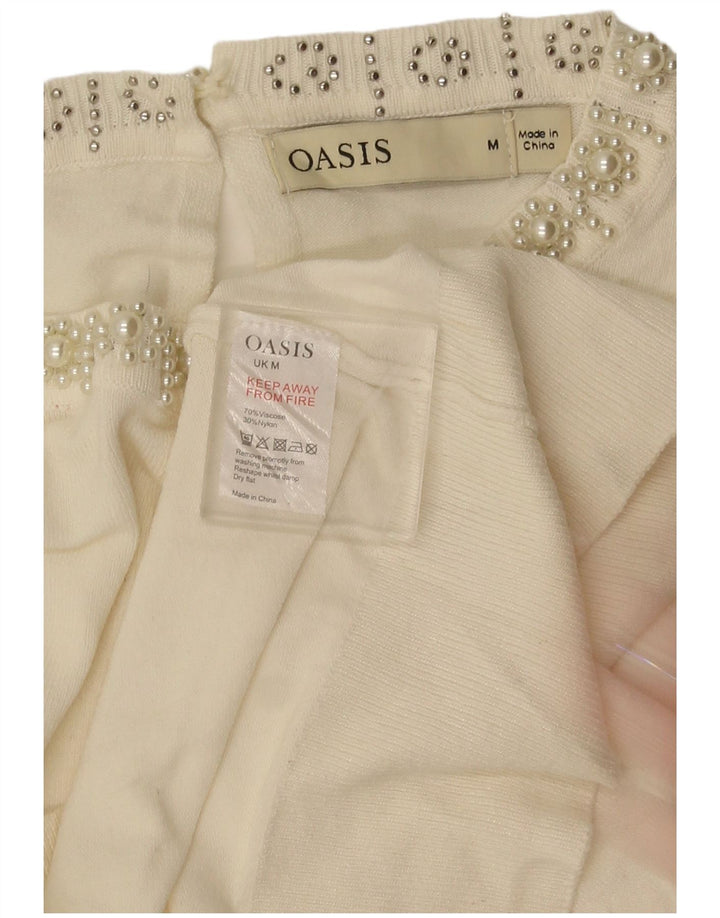 Suéter feminino Oasis com gola canoa e viscose branca média UK 14