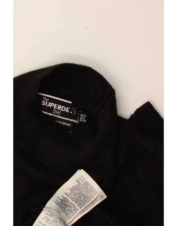 Superdry Suéter feminino superdimensionado com gola de tartaruga Reino Unido 8 pequeno lã preta
