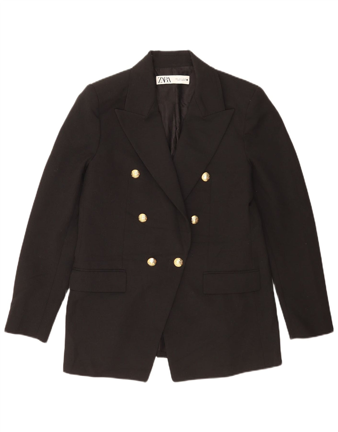 Jaqueta blazer feminina Zara com peito duplo Reino Unido 16 grande poliéster preto