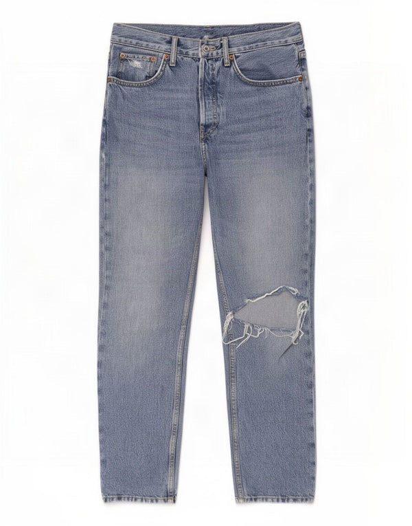 Topshop feminino jeans reto desgastado W28 L30 algodão azul