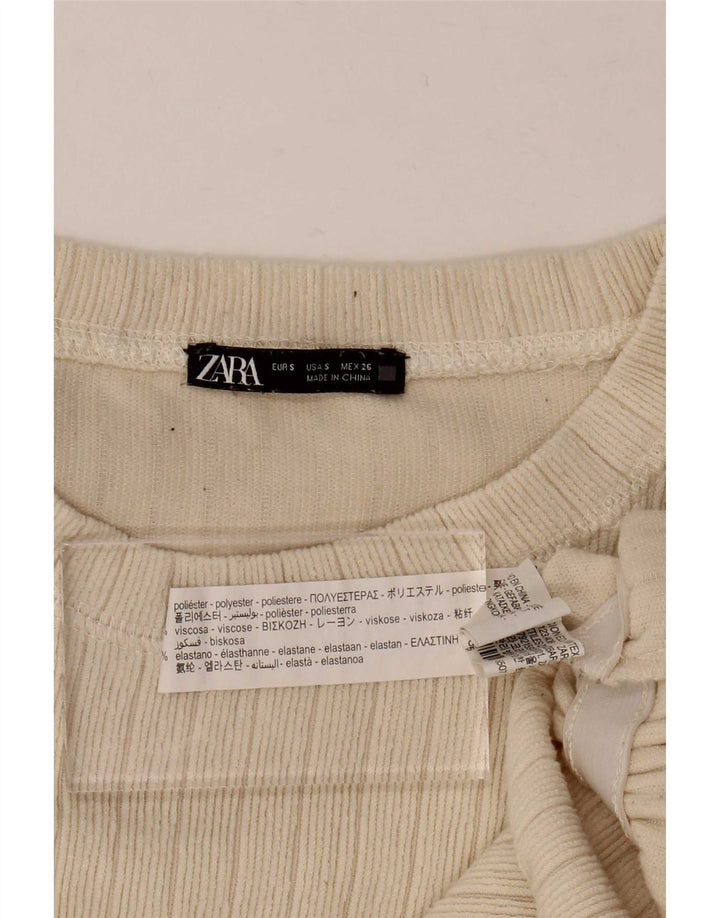 Blusa feminina Zara com ajuste relaxado, Reino Unido 10, pequeno, bege, poliéster
