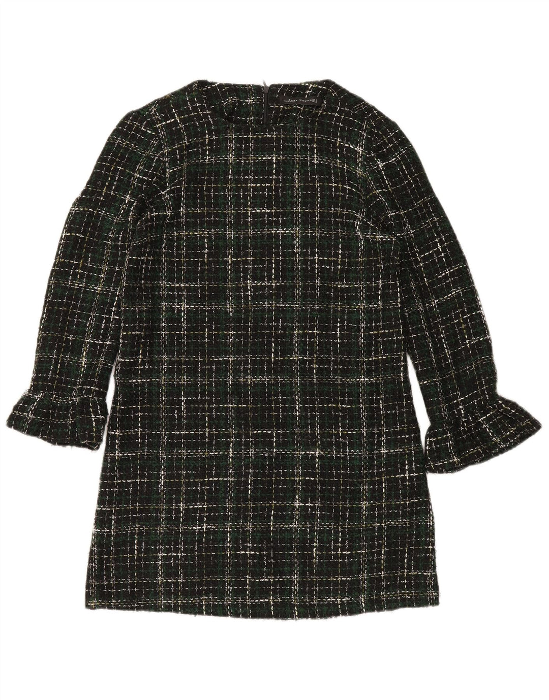 Vestido feminino de manga comprida Zara Reino Unido 14 acrílico xadrez verde médio