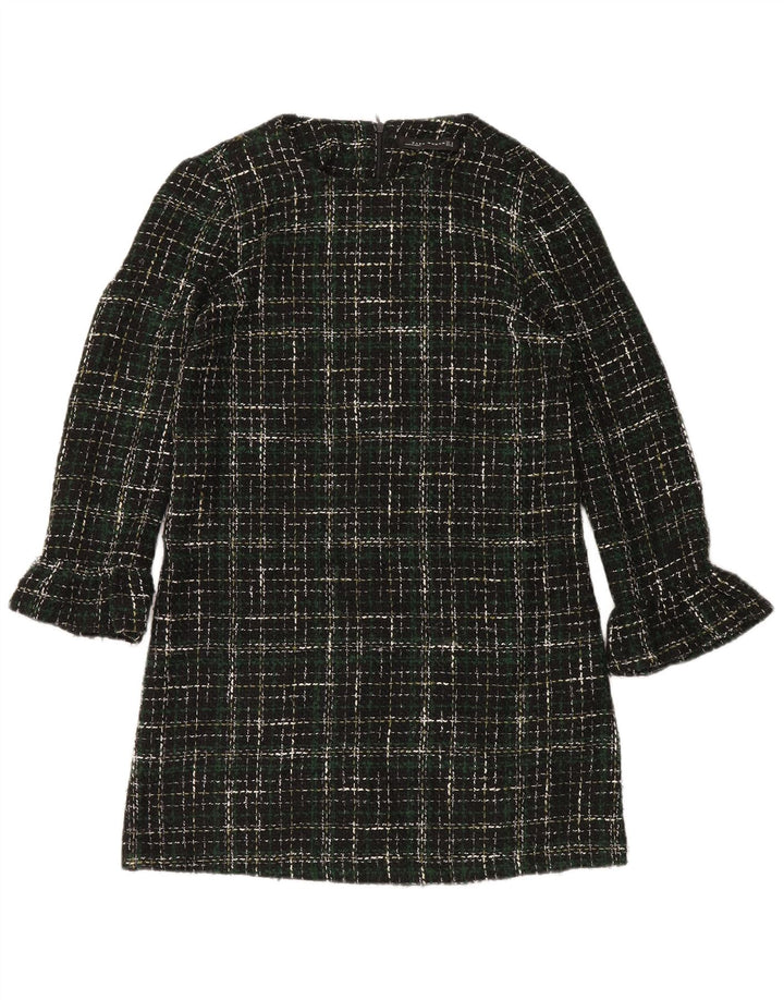 Vestido feminino de manga comprida Zara Reino Unido 14 acrílico xadrez verde médio