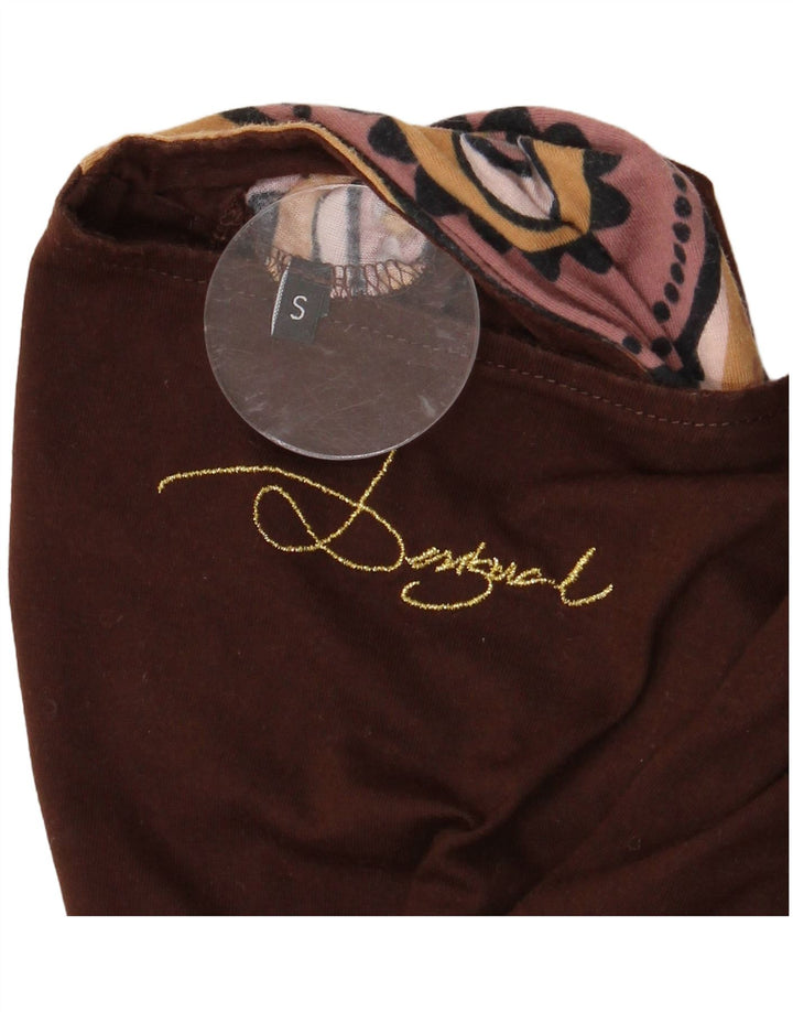 DESIGUAL Vestido túnica feminino gráfico assimétrico Reino Unido 10 pequeno marrom floral