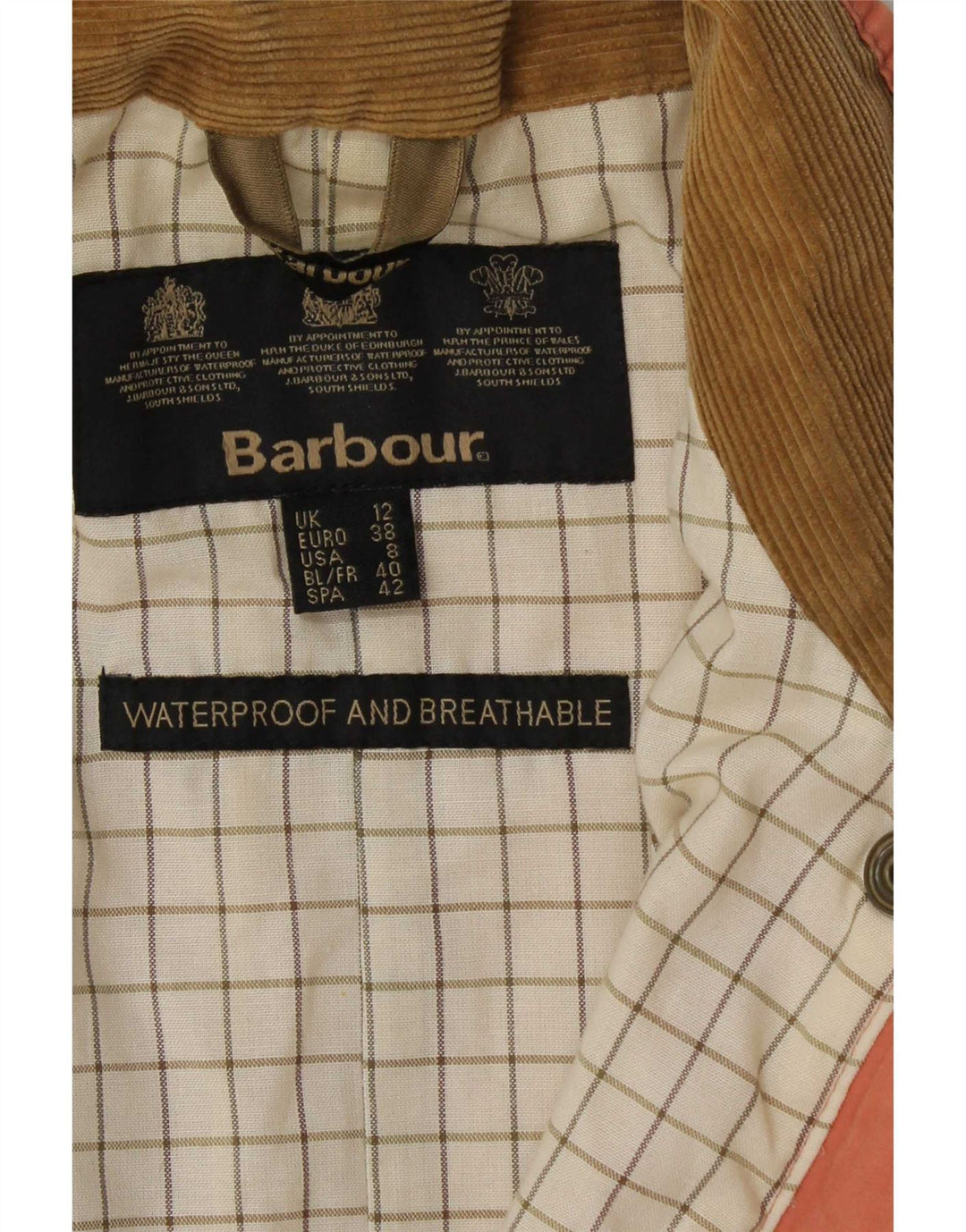 Jaqueta feminina de algodão encerado Barbour UK 12 rosa médio