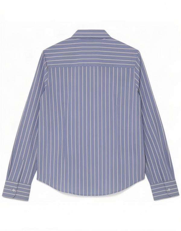 Camisa feminina Marks & Spencer Reino Unido 12 algodão listrado azul médio