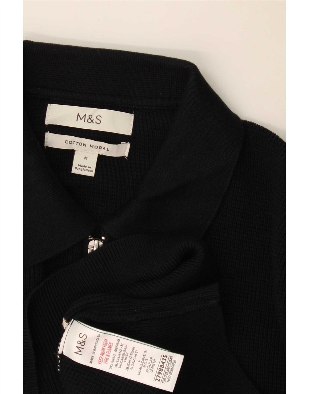 Suéter masculino com gola polo Marks & Spencer médio listrado azul marinho