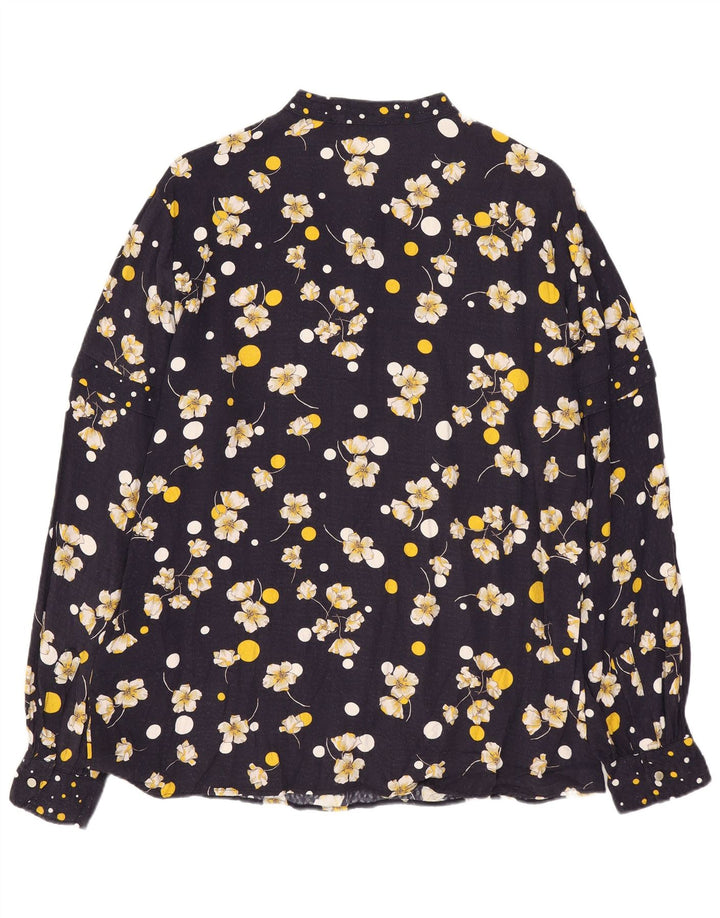 Camisa pulôver feminina Penny Black Reino Unido 16 grande viscose floral azul marinho