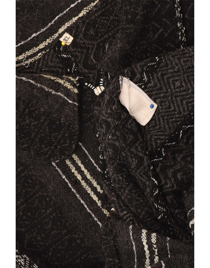 Suéter Cardigan Masculino Vintage XL Lã Geométrica Preta Asteca