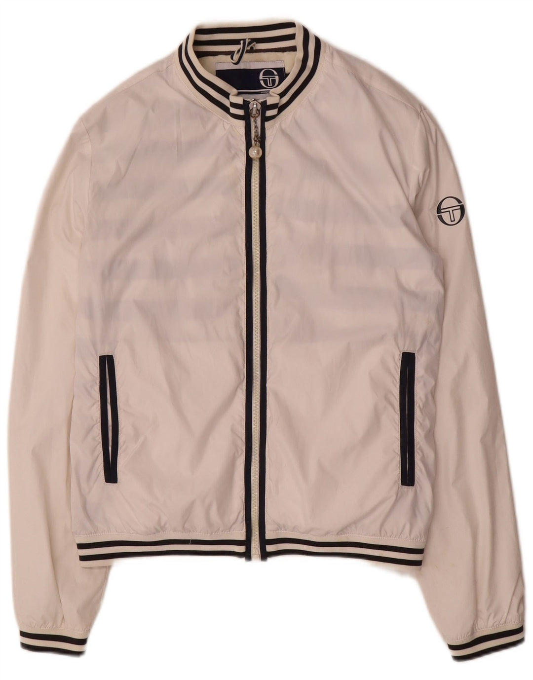 Sergio Tacchini Jaqueta feminina de agasalho EUA 12 grande listrado branco