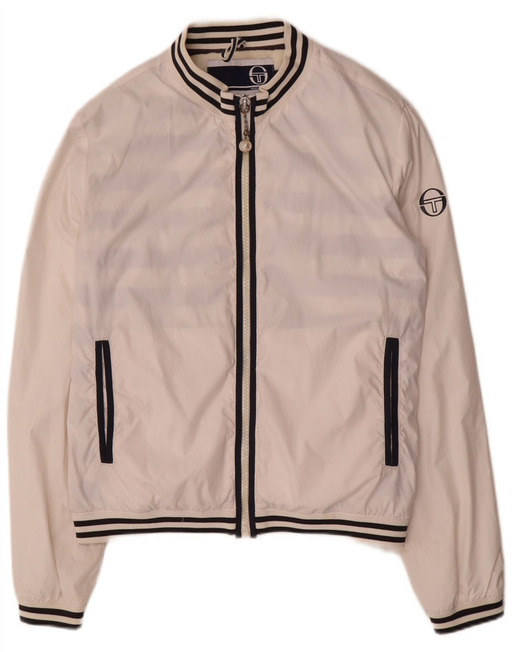 Sergio Tacchini Jaqueta feminina de agasalho EUA 12 grande listrado branco