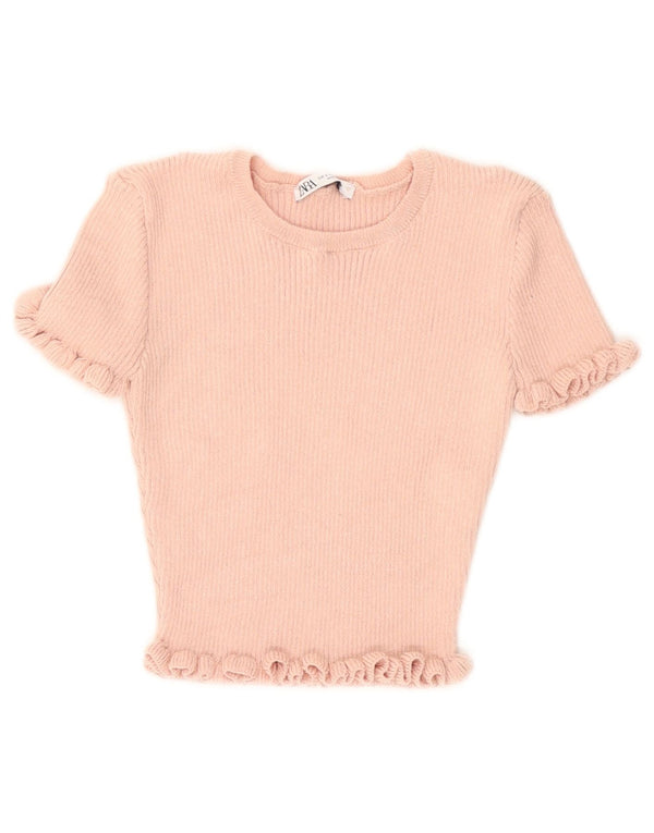 Blusa feminina Zara Top UK 10 pequeno poliéster rosa