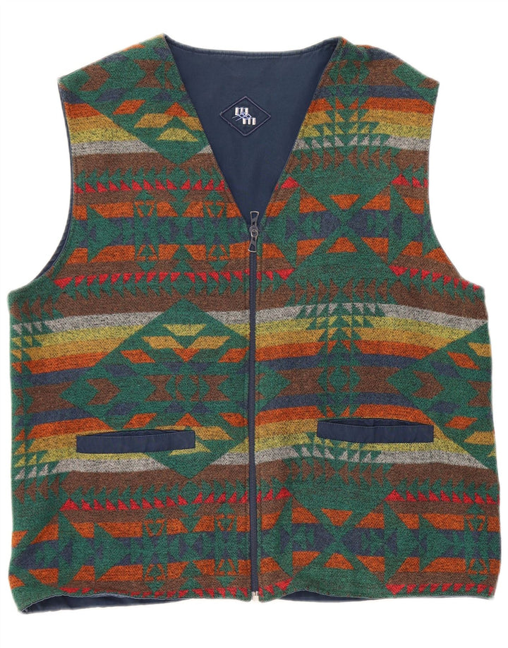 Colete vintage masculino reversível grande multicolorido Fair Isle