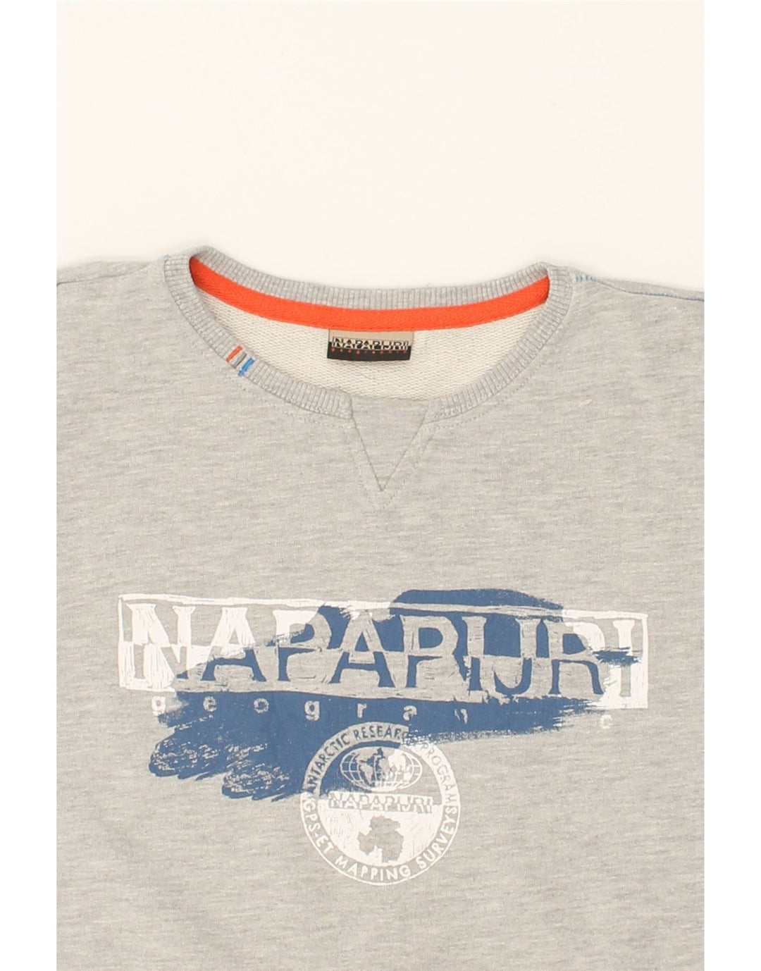 NAPAPIJRI Boys Graphic Sweatshirt Jumper 13-14 Years Grey Cotton Vintage Napapijri and Second-Hand Napapijri from Messina Hembry 