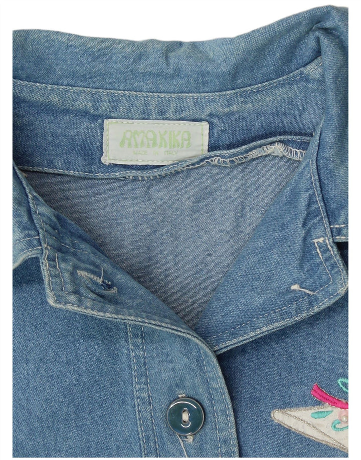 Jaqueta jeans gráfica feminina vintage Reino Unido 12 azul médio