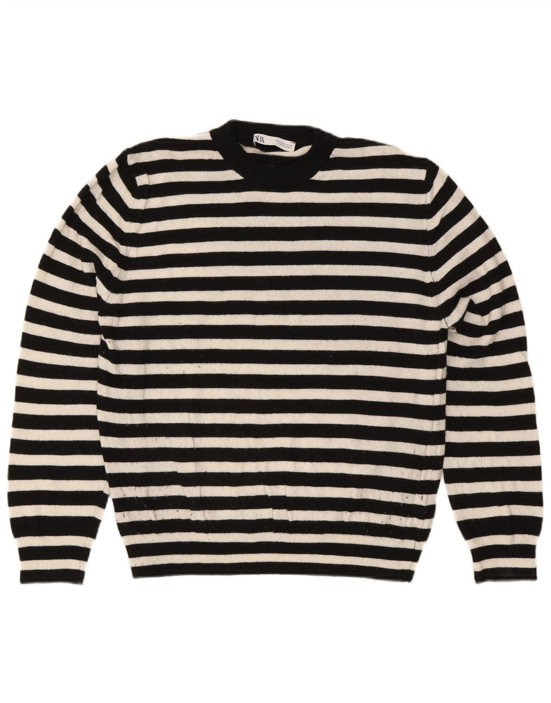 Zara Suéter feminino com gola redonda e gola redonda, poliamida listrada preta média UK 14