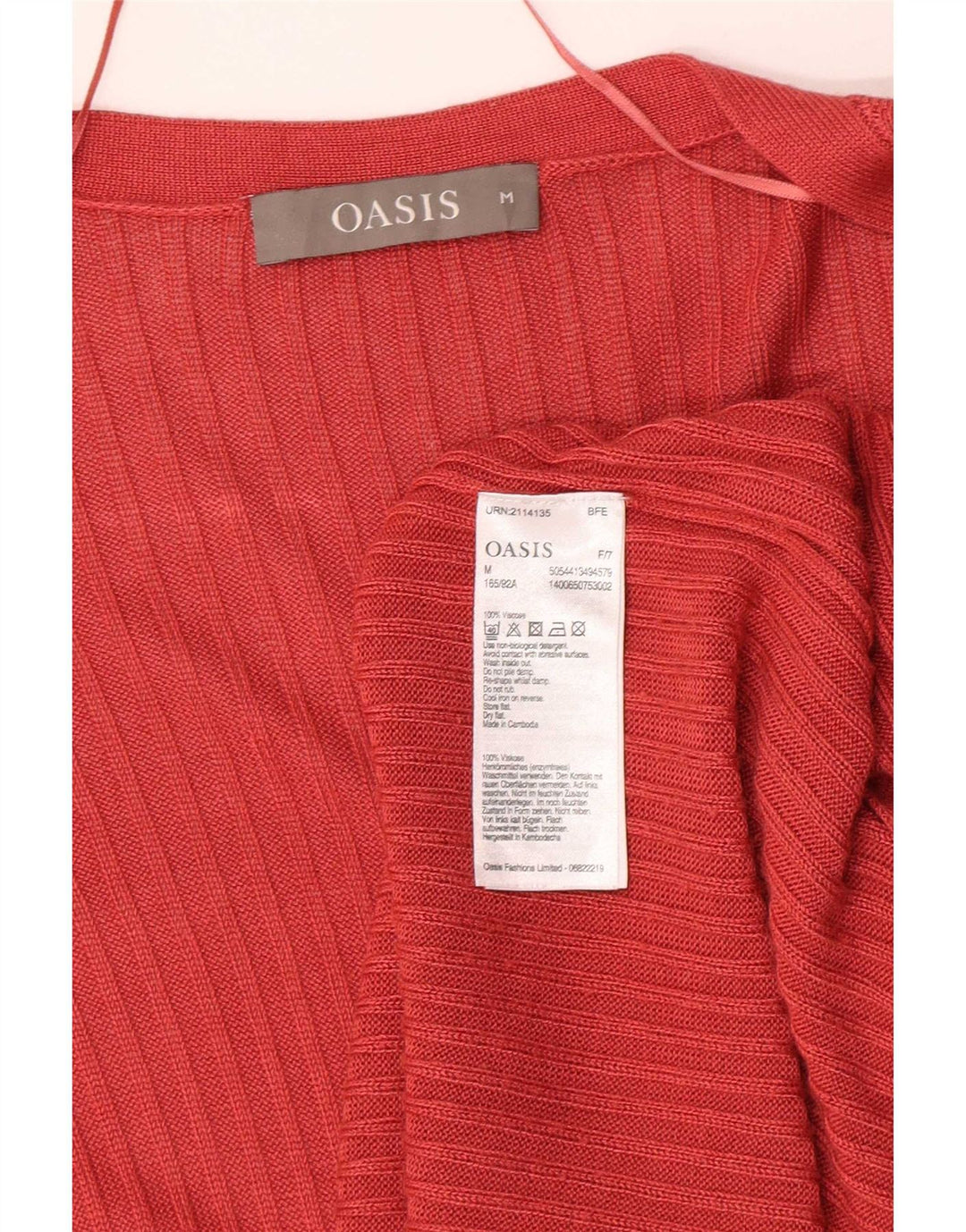 Suéter feminino Oasis Longline aberto com cardigan Reino Unido 12 viscose vermelha média