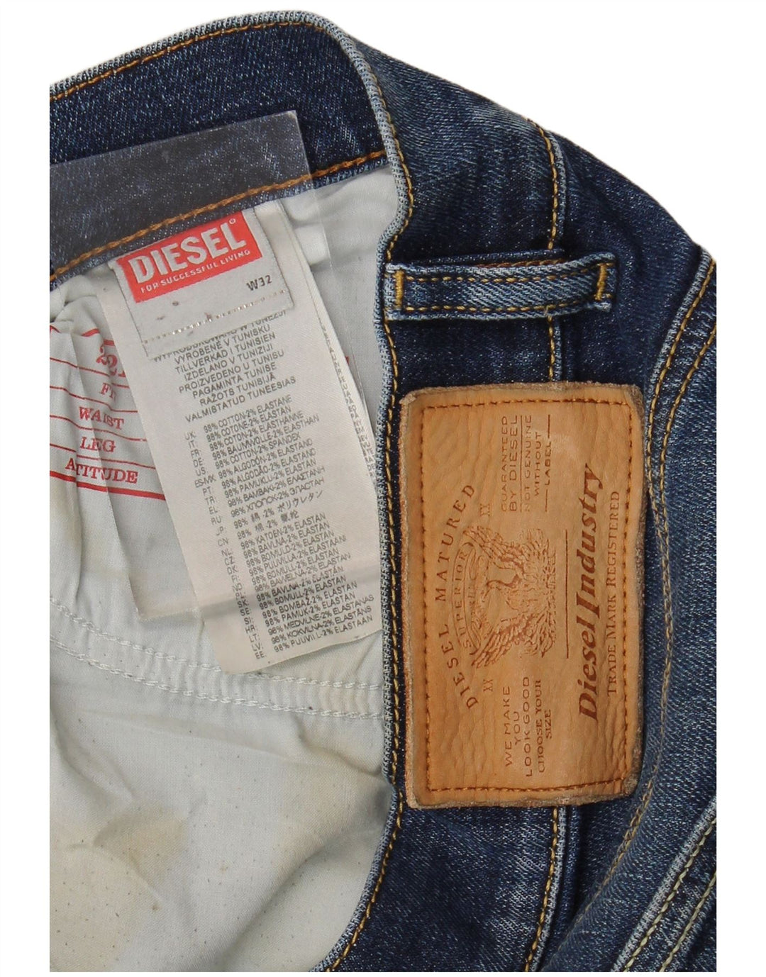 DIESEL Calça jeans reta masculina W32 L33 algodão azul