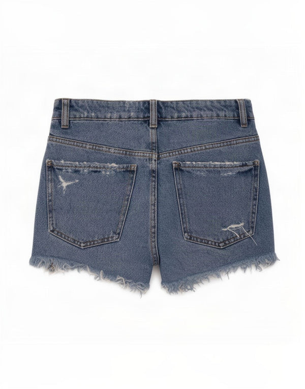 Zara Shorts jeans feminino desgastado UE 34 2XS W24 azul algodão