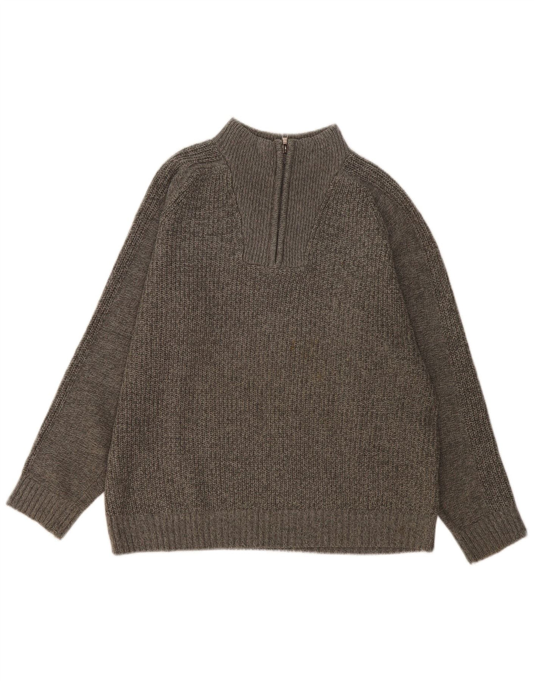 Suéter masculino Marks & Spencer com zíper e gola grande acrílico manchado cinza