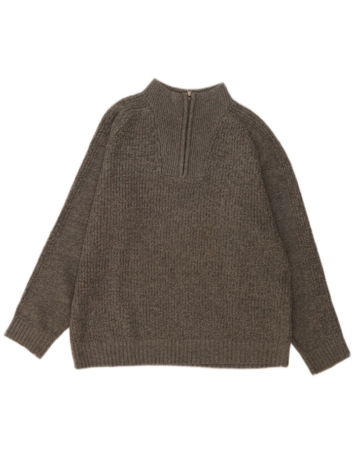 Suéter masculino Marks & Spencer com zíper e gola grande acrílico manchado cinza