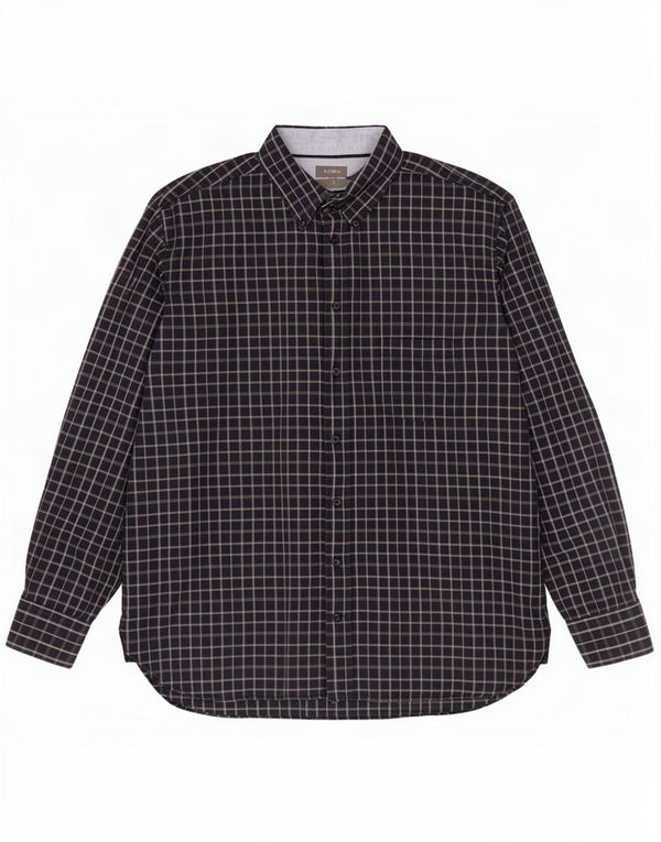 J. Crew Mens Shirt 2XL Navy Blue Gingham Cotton