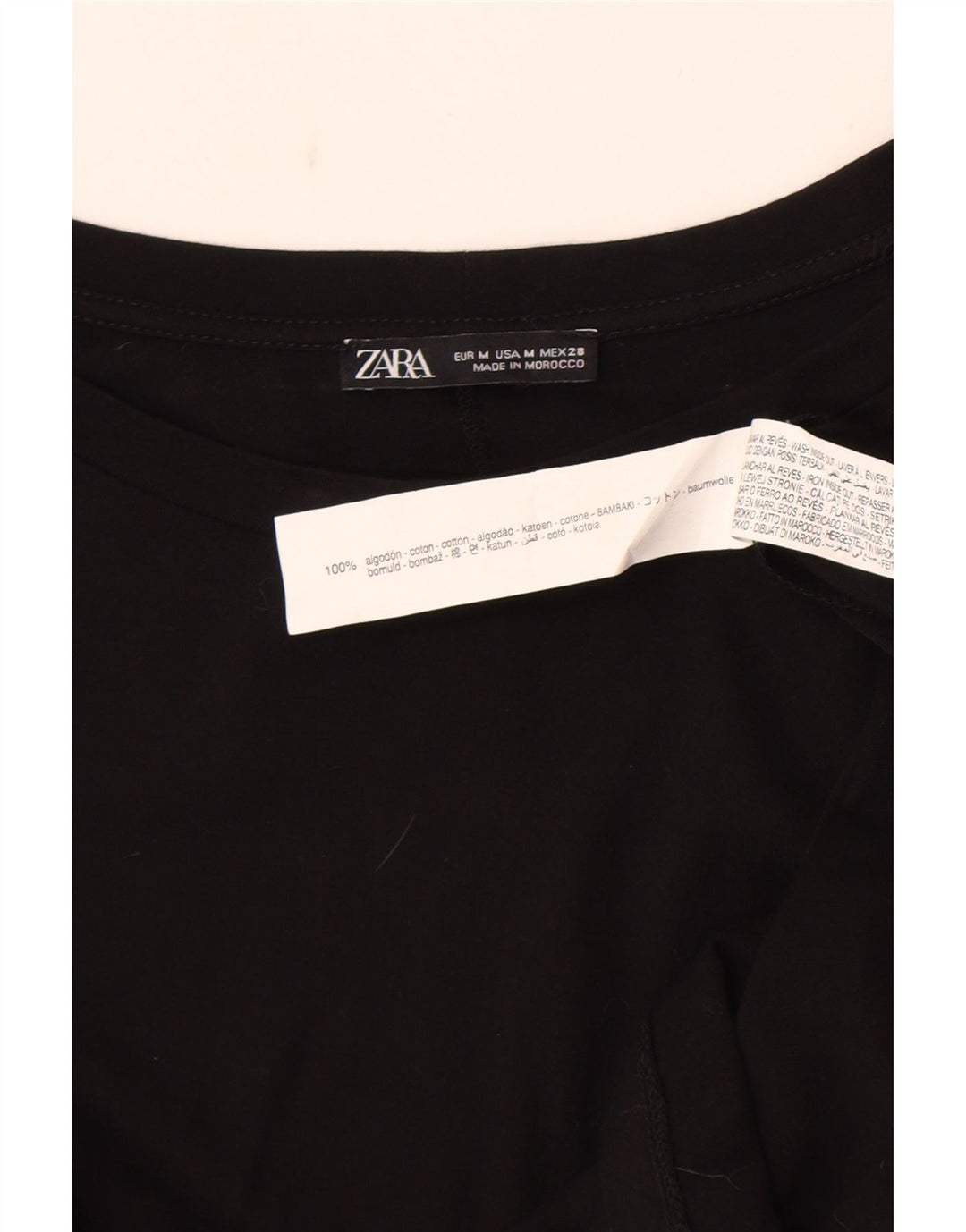 Blusa feminina de manga comprida Zara UK 14 algodão preto médio