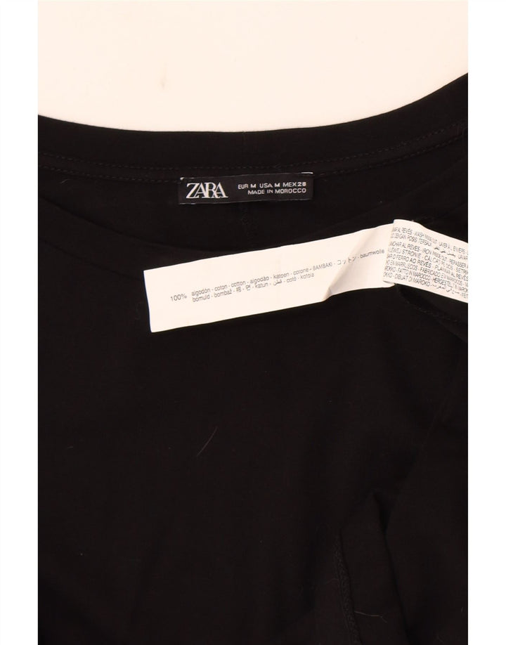 Blusa feminina de manga comprida Zara UK 14 algodão preto médio