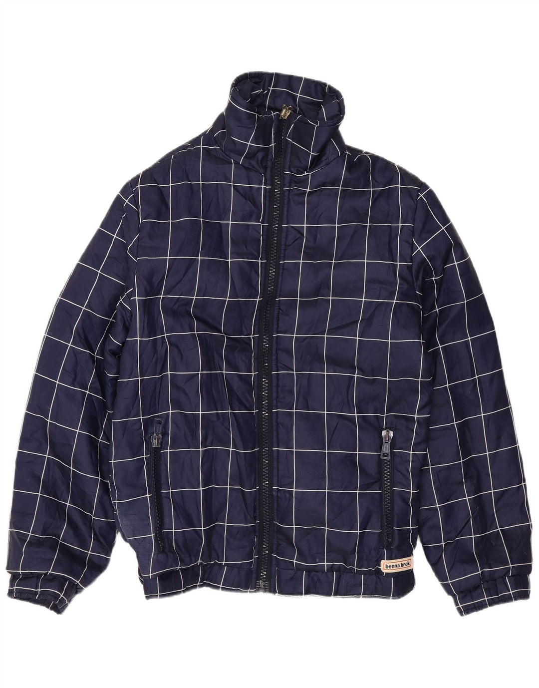 Jaqueta bomber feminina VINTAGE UK 14 grande xadrez azul marinho