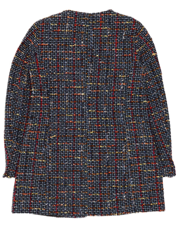 Zara Jaqueta Blazer Feminina com 3 Botões Longline Reino Unido 10 Pequeno Azul Marinho Flecked