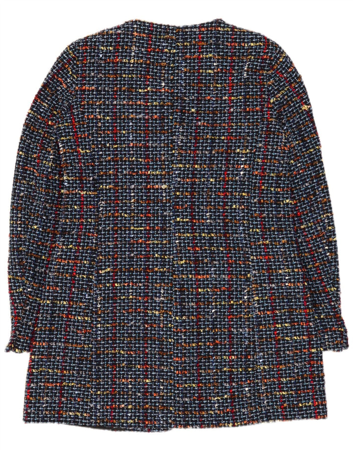 Zara Jaqueta Blazer Feminina com 3 Botões Longline Reino Unido 10 Pequeno Azul Marinho Flecked