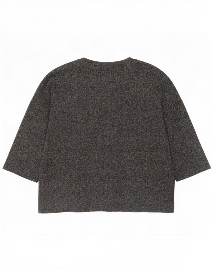 Top feminino Zara manga 3/4 Reino Unido 16 poliéster cinza grande