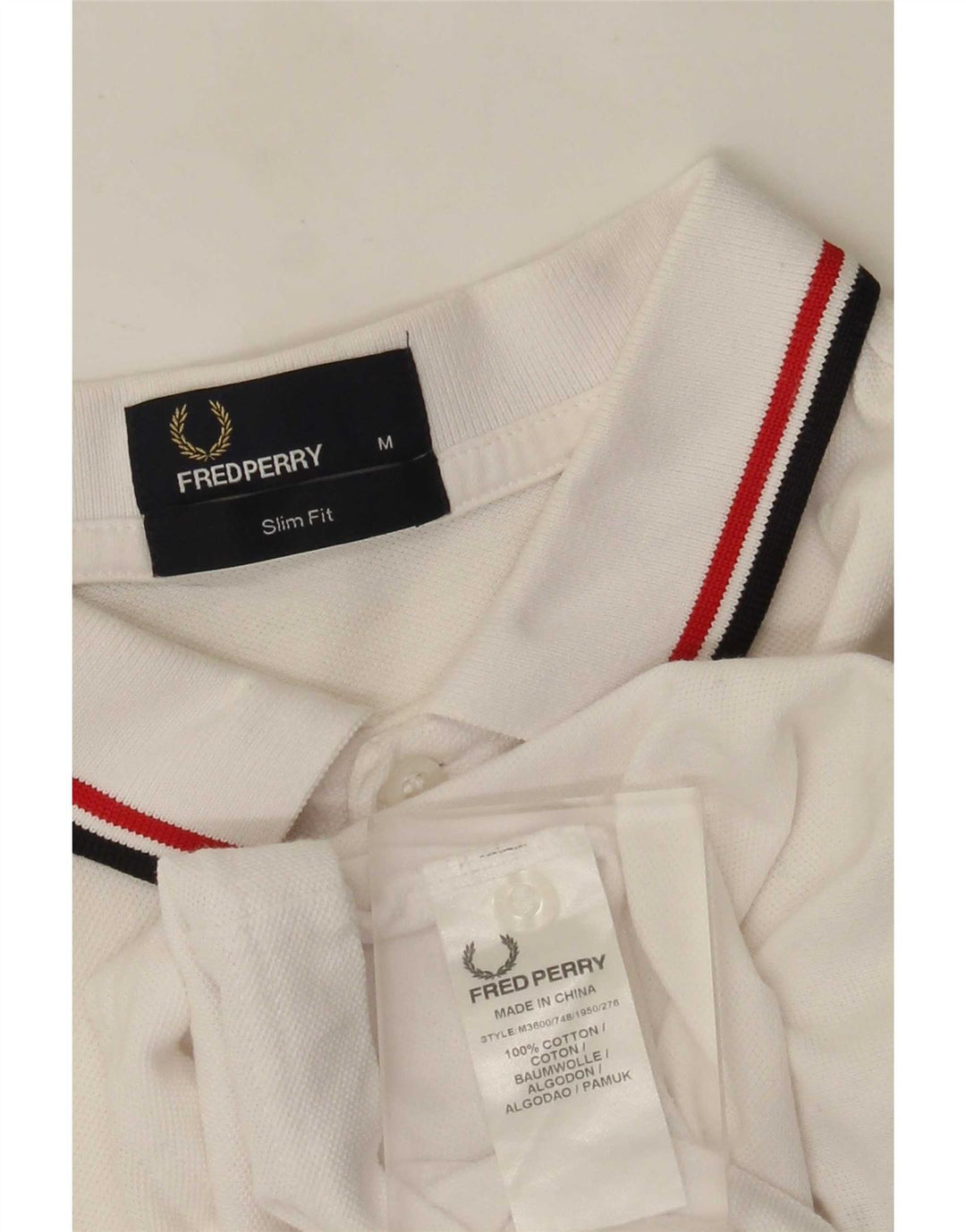 Camisa polo masculina Slim Fit Fred Perry de algodão branco médio