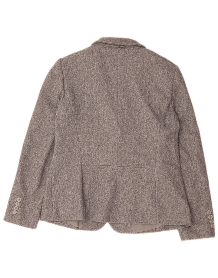 Jaqueta blazer feminina de 2 botões Marks & Spencer Reino Unido 12 poliéster cinza médio