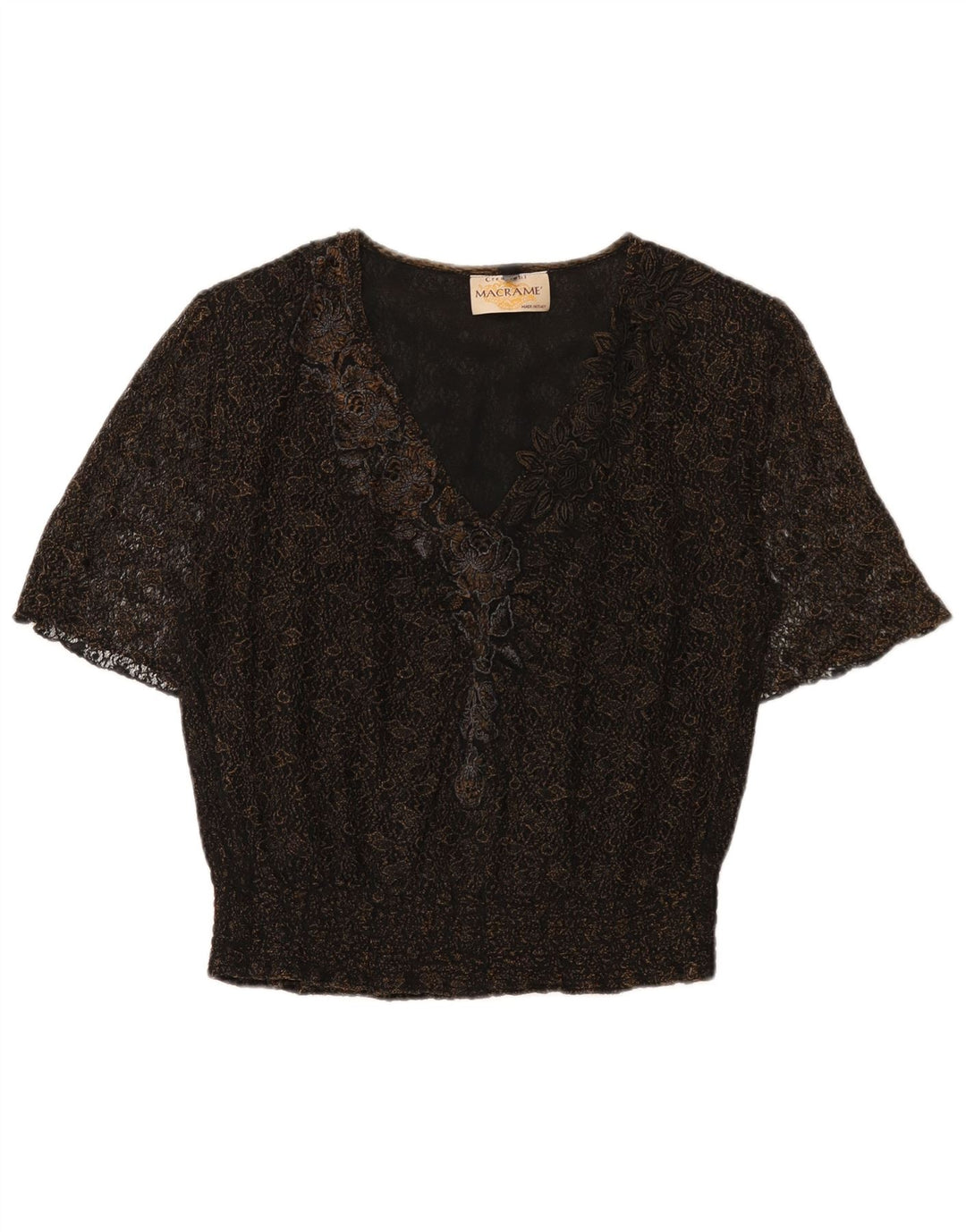Blusa feminina vintage UK 16 grande floral preta