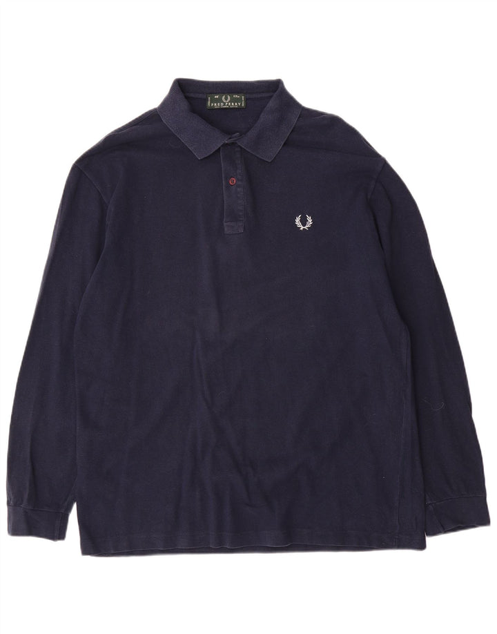 Camisa polo masculina de manga comprida Fred Perry grande algodão azul marinho
