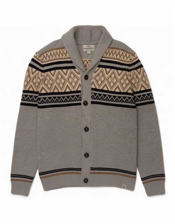 Suéter cardigã masculino Marks & Spencer XL poliéster geométrico cinza
