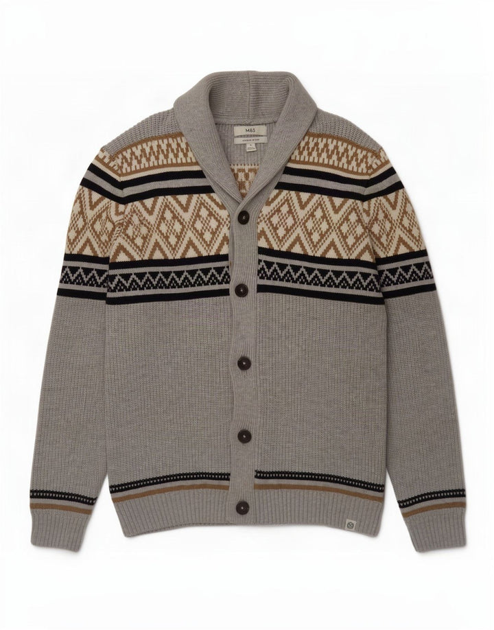 Suéter cardigã masculino Marks & Spencer XL poliéster geométrico cinza