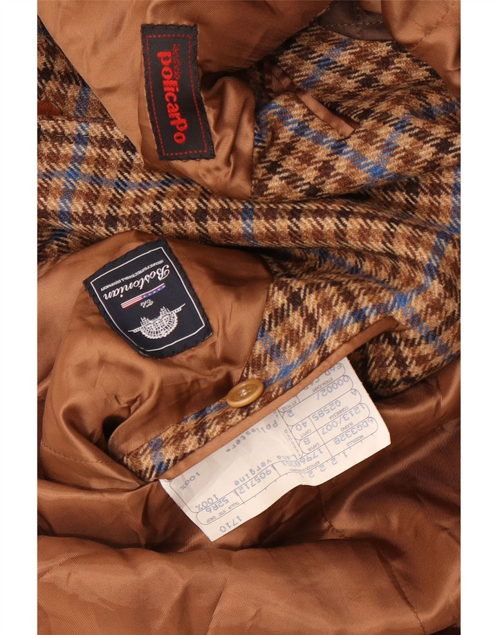 Jaqueta blazer masculina de 3 botões Bostonian IT 52 XL marrom houndstooth lã