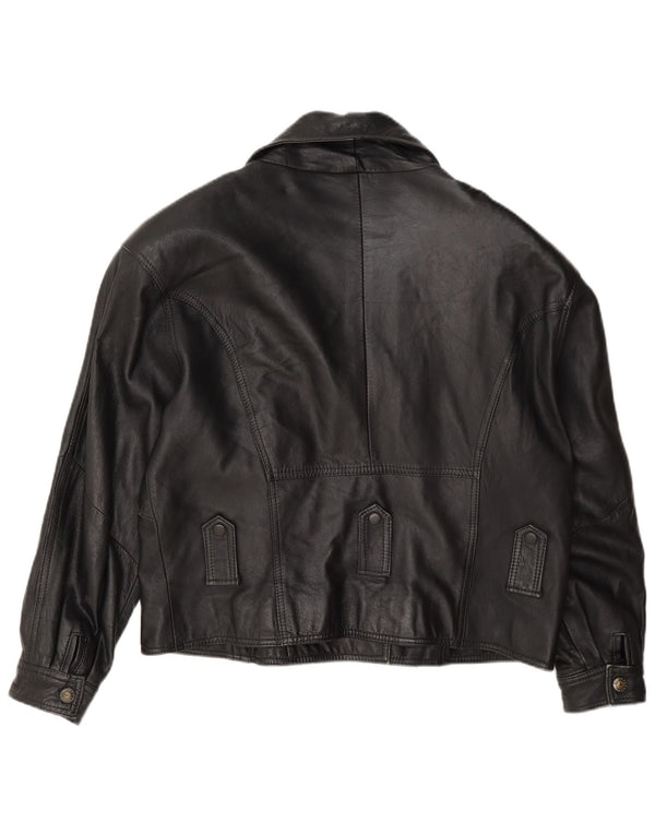 Jaqueta vintage feminina de couro grande para motociclista UK 10 pequena preta