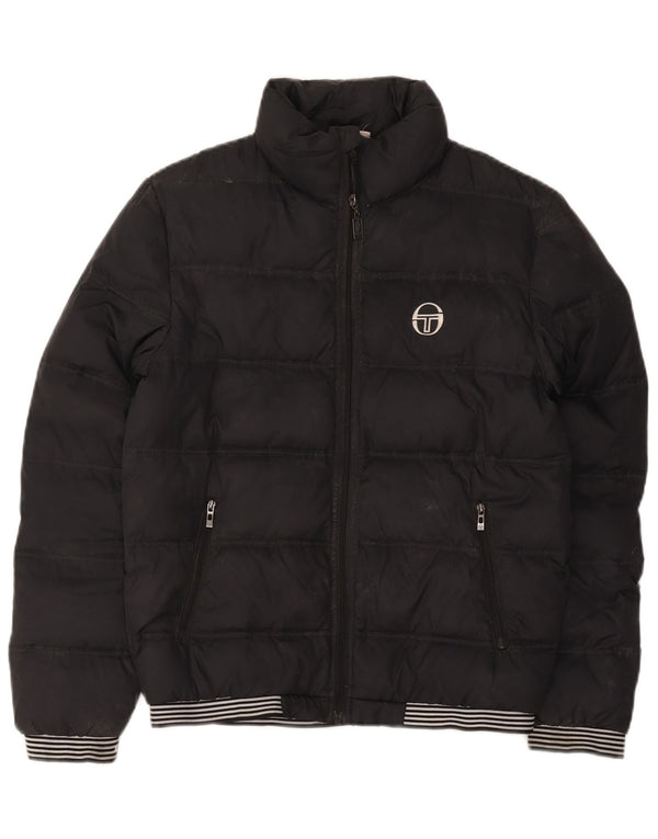 Jaqueta bomber acolchoada masculina Sergio Tacchini UK 36 pequena preta nylon esportiva
