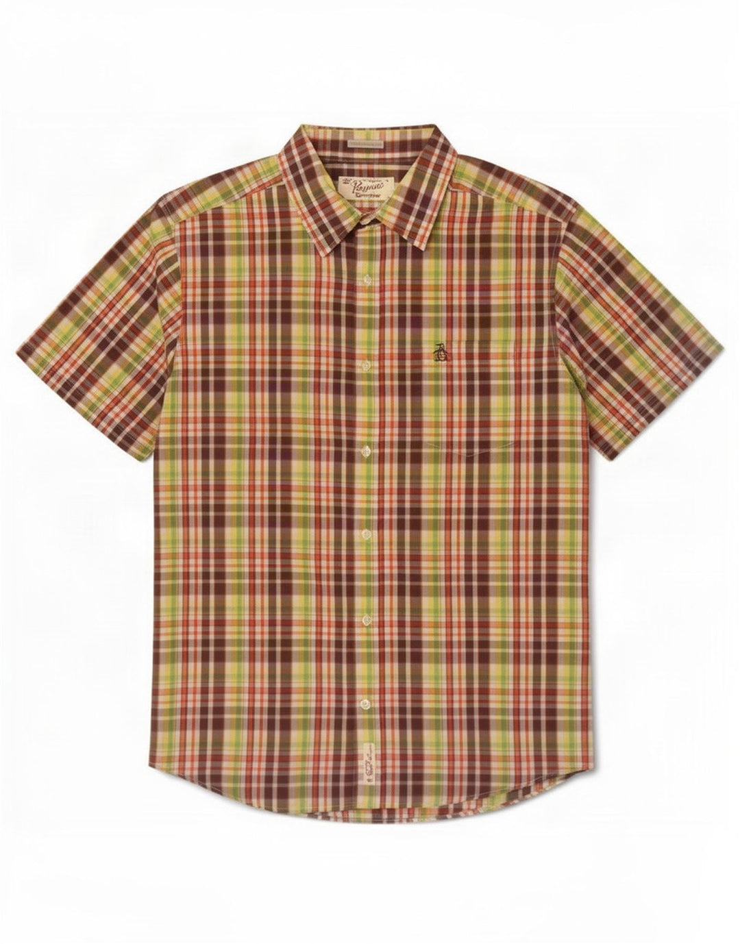 Camisa masculina Penguin Heritage manga curta slim fit grande xadrez multicolorida