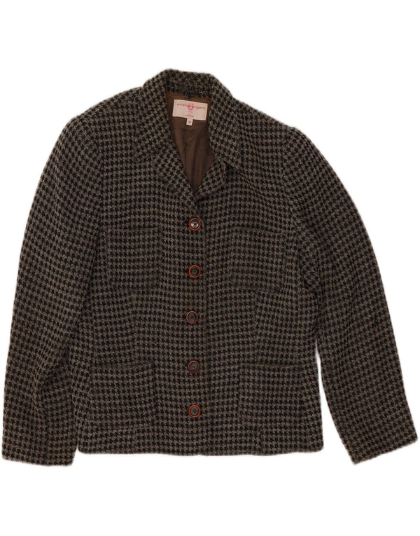 Emanuel Ungaro Jaqueta blazer feminina de 5 botões IT 50 XL preta Houndstooth