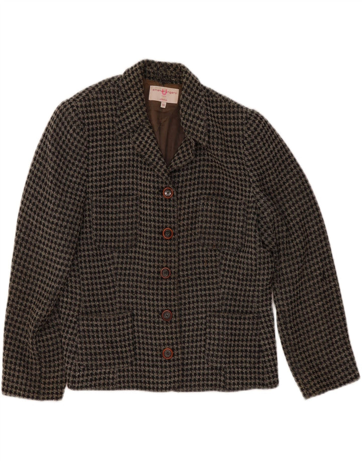 Emanuel Ungaro Jaqueta blazer feminina de 5 botões IT 50 XL preta Houndstooth