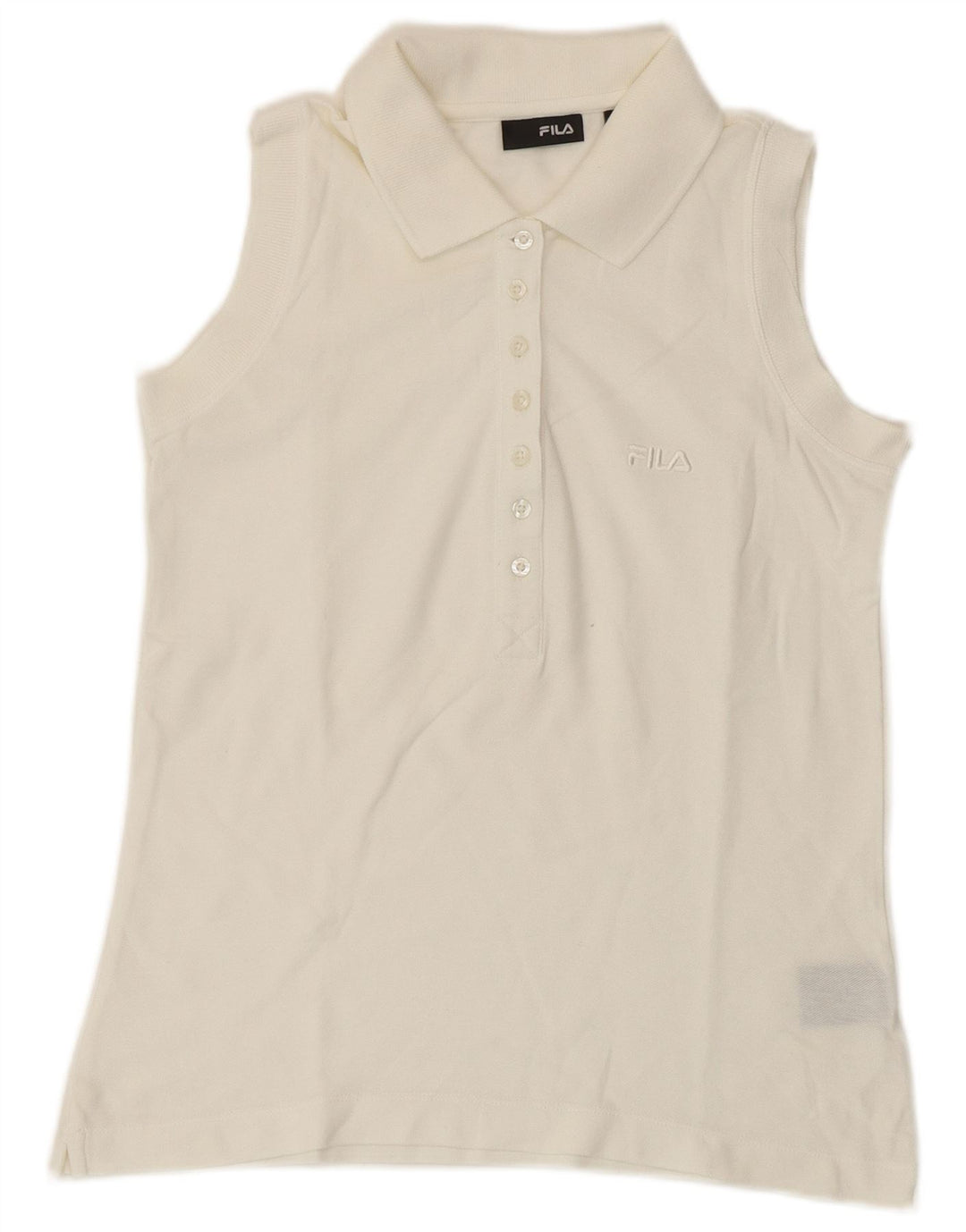 Camisa polo feminina sem mangas Fila UK 12 algodão branco médio