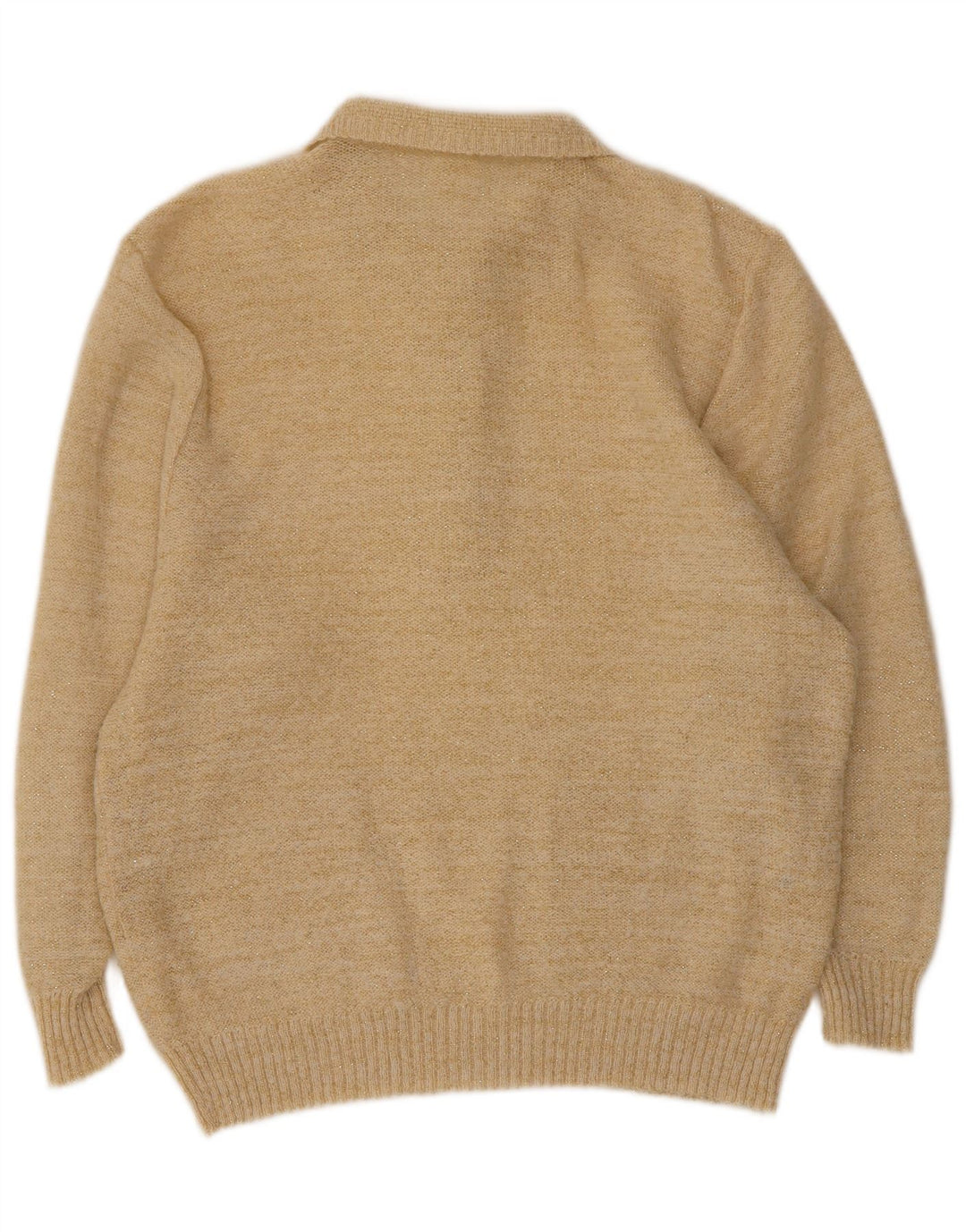 Suéter feminino vintage com gola polo superdimensionada UE 40 médio bege