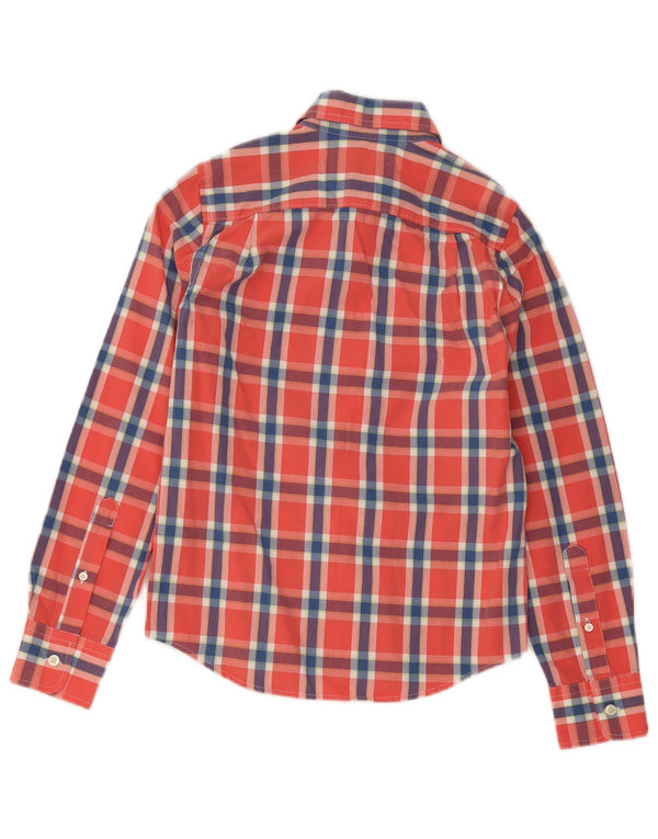 Camisa muscular masculina Abercrombie & Fitch 10-11 anos de algodão xadrez vermelho médio