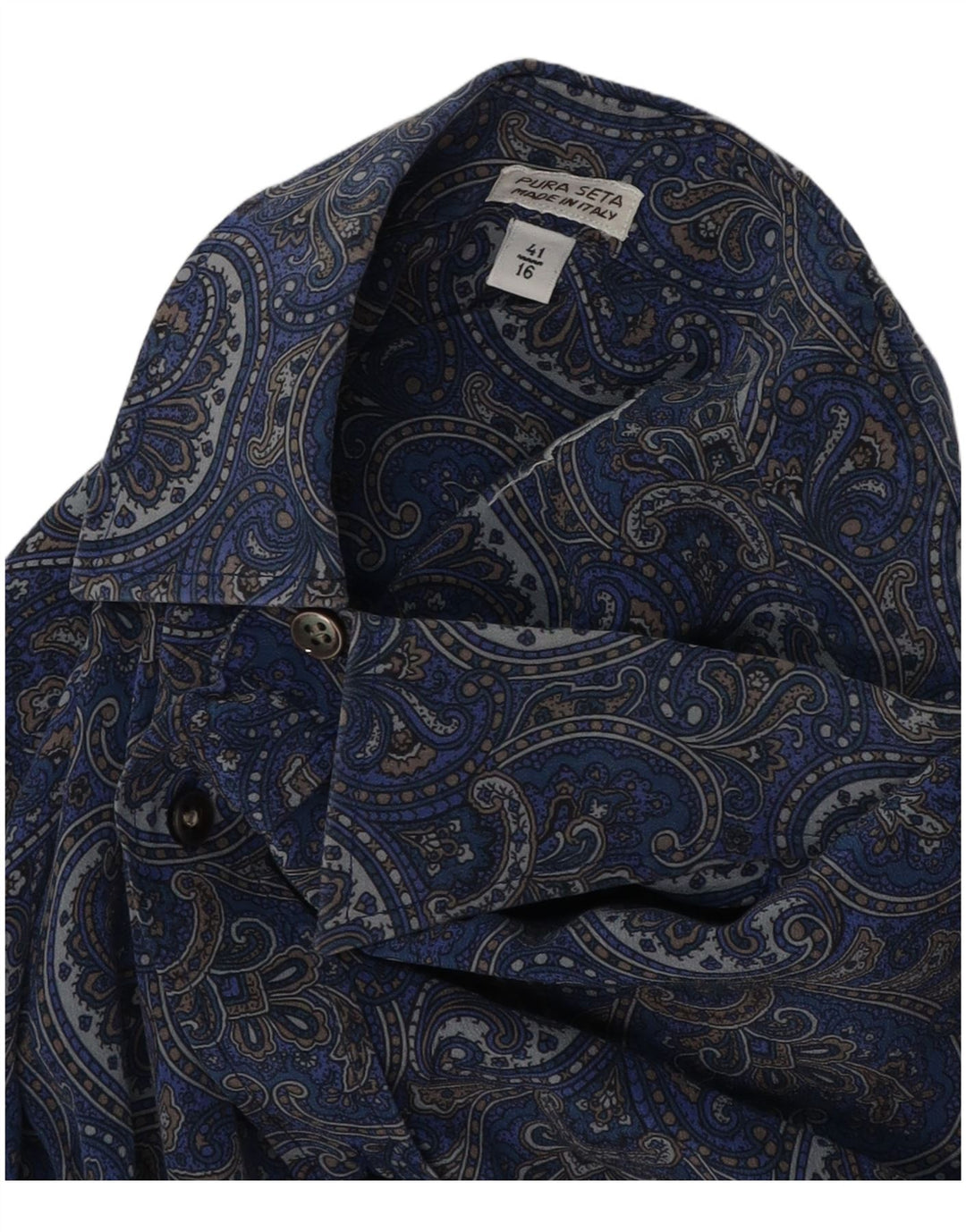 Camisa masculina vintage tamanho 41 16 grande seda paisley azul