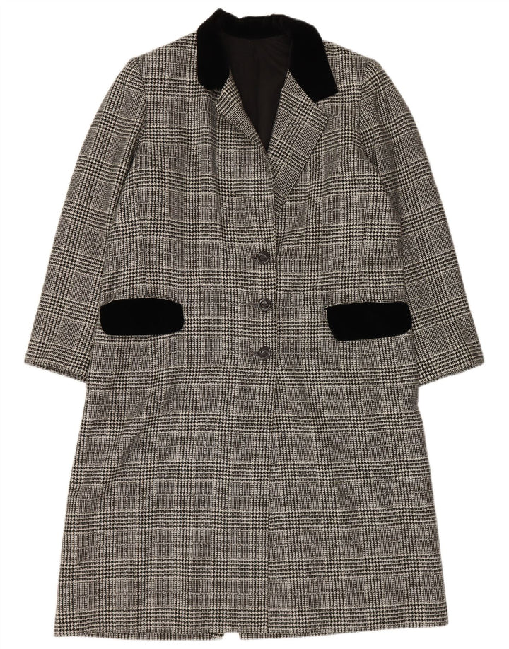 Sobretudo feminino VINTAGE UK 14 grande cinza houndstooth
